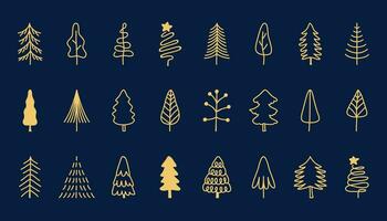 Set of vector abstract Christmas trees. Vintage hand-drawn collection