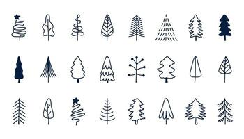 Set of vector abstract Christmas trees. Hand-drawn