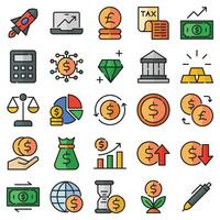 economy filled outline icons set. The collection includes for mobile app,web design, UI or site design vector