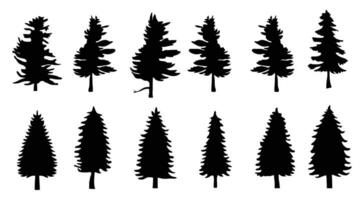 Pine tree silhouettes collection on a white background. vector