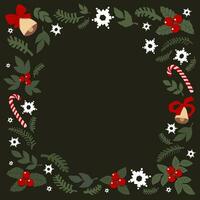 christmas background frame made of drawn cute elements snowflakes  bells flat illustration vector