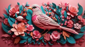 Elegance in 3D, A Captivating Abstract Background Illustration of Birds and Flowers. AI Generated photo