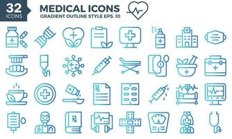 Medical gradient outline icons set. The collection includes of business developments,programing , web design,app design and more. vector