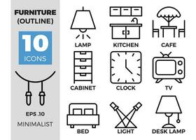 Furniture, outline icons set. Collection for mobile apps web or site design. Interior vector illustration