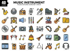 Music Instrument filled outline icons set. The collection includes web design, application design, UI design. vector