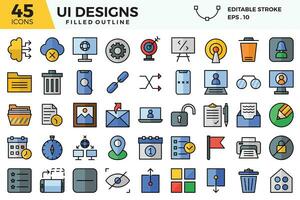 ui diseño lleno contorno íconos colocar. el colecciones incluir para web diseño , aplicación diseño, ui diseño, negocios y Finanzas ,red y comunicaciones y otro vector