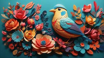 Elegance in 3D, A Captivating Abstract Background Illustration of Birds and Flowers. AI Generated photo