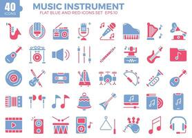 Music Instrument flat two color icons set. The collection includes web design, application design, UI design. vector