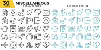 Miscellaneous outline icons set. The collections include for web design,app design, software design, presentations,marketing or communications,ui design and other vector