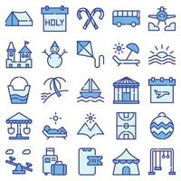 Holidays blue colored outline icons set. The collection includes web design, application design, UI design. vector