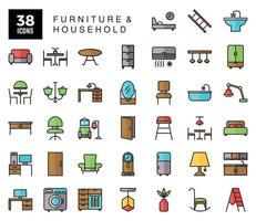 furniture and household icons set vector