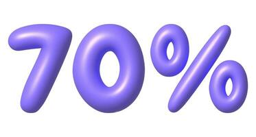 Purple glossy 70 percent discount vector icon. 3d vector realistic design element.