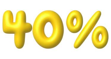 Golden glossy 40 percent discount vector icon. 3d vector realistic design element.