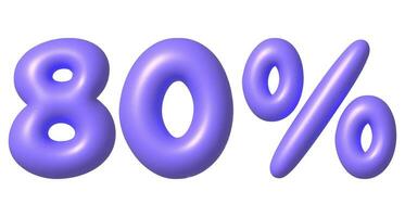 Purple glossy 80 percent discount vector icon. 3d vector realistic design element.