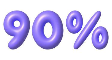 Purple glossy 90 percent discount vector icon. 3d vector realistic design element.