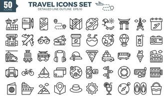 Travel icon set detailed outline. The collection includes web design, application design, UI design. vector