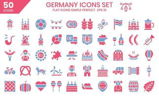 Germany flat two color icons set. The element collections can be used in social media posts, web design, app design, and more vector