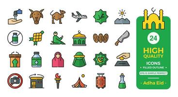 Eid Al Adha filled outline icon set . The collection includes web design, application design, UI design, during Eid Al Adha, Eid al Fitr, and others. vector