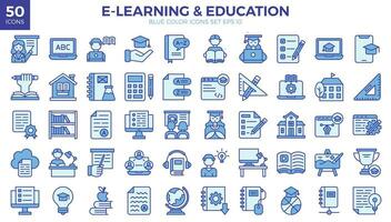 Learning blue color icons set. The collection includes of business developments, programing, web design, App design and more vector