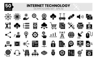 Internet tecnología glifo íconos colocar. el colección incluye negocio y desarrollo, programación, web diseño, aplicación diseño, y más. vector