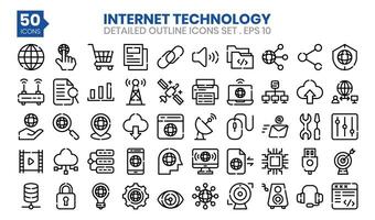 Internet tecnología contorno íconos colocar. el colección incluye negocio y desarrollo, programación, web diseño, aplicación diseño, y más. vector