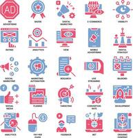 Digital marketings, flat two color and Pixel Perfect Icons set. vector
