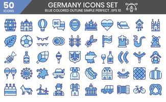 Germany blue color icons set. The element collections can be used in social media posts, web design, app design, and more vector