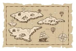 Old treasure map vector sketch. Hand drawn illustrations, vector.