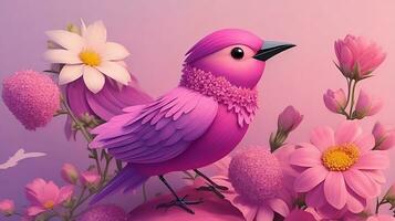 Vividly Abstracted, A 3D Styled Colorful Illustration Image with Birds and Flowers. AI Generated photo
