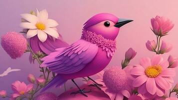 vivamente abstraído, un 3d estilizado vistoso ilustración imagen con aves y flores ai generado foto