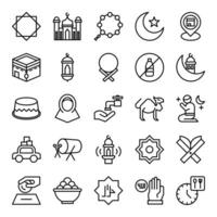 Ramadan icons set in outline style. The collection includes web design, application design, UI design, during Ramadan, Eid, and others. vector