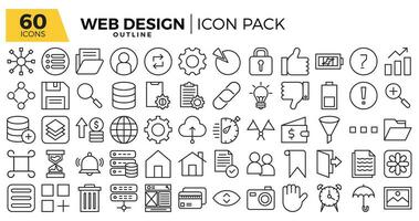 Web design outline icons set. The collections include for web design,app design, software design, presentations,marketing or communications,ui design and other vector