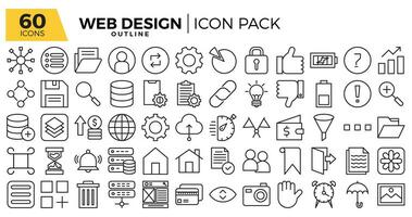 Web design outline icons set. The collections include for web design,app design, software design, presentations,marketing or communications,ui design and other vector