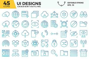 UI design gradient outline icons set. The collections include for web design ,app design, UI design,business and finance ,network and communications and other vector