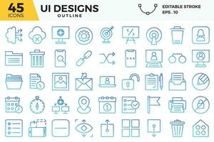 ui diseño degradado contorno íconos colocar. el colecciones incluir para web diseño , aplicación diseño, ui diseño, negocios y Finanzas ,red y comunicaciones y otro vector