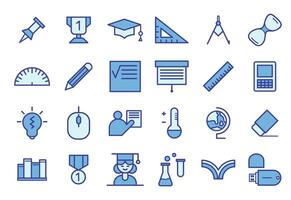 Education blue colored outline icons set vector