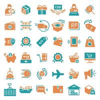 E-commerce flat icons set. This set related to website store and e-commerce. Symbols such as store object, payment method and shipping are included in this set. vector