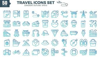 Travel icon set gradient outline. The collection includes web design, application design, UI design vector