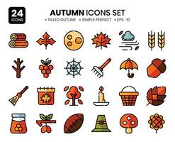 autumn season detailed outline icons set.The element collection includes be used in social media posts, web design, app design, and more. vector