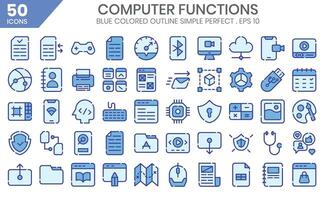 computer toolsblue colored outlineicon set.The collection includes business and development, programming, web design, app design, and more. vector