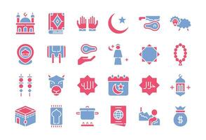 Eid Al Adha flat icon set . The collection includes web design, application design, UI design, during Eid Al Adha, Eid al Fitr, and others. vector