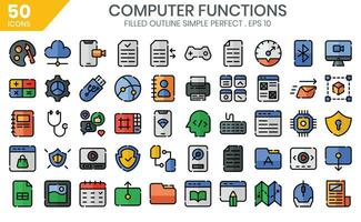 computer tools filled outline icon set.The collection includes business and development, programming, web design, app design, and more. vector