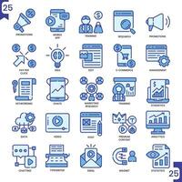 Digital marketing, Blue colored outline and Pixel Perfect Icons set. vector