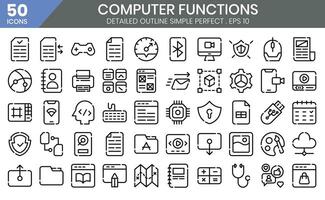 computer tools thin outline icon set.The collection includes business and development, programming, web design, app design, and more. vector