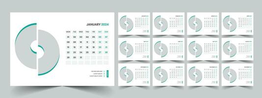 Calendar 2024 planner corporate template design set. Week starts on Monday. template for annual calendar 2024 vector