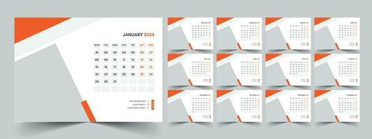 Calendar 2024 planner corporate template design set. Week starts on Monday. template for annual calendar 2024 vector