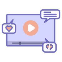 Flat design illustration of online video player with accented like, comment and dislike icons vector