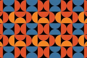 Abstract geometric backgrounds blend semicircles and triangles, with a composition of orange, blue, red and cream colors and black base colors. vector