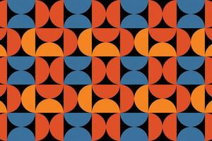 Abstract geometric backgrounds blend semicircles and triangles, with a composition of orange, blue, red and cream colors and black base colors. vector