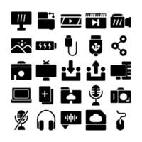 Multimedia themed solid icon set suitable for various design projects vector